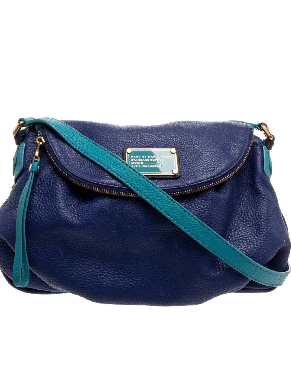 Marc by Marc Jacobs Natasha Pebbled Leather Crossbody Bag with Teal Strap